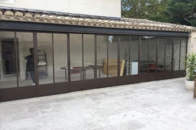 Baie vitrée 6 mètres avec verrière de toit tout ouvrant Baie vitrée 6 mètres avec verrière de toit tout ouvrant